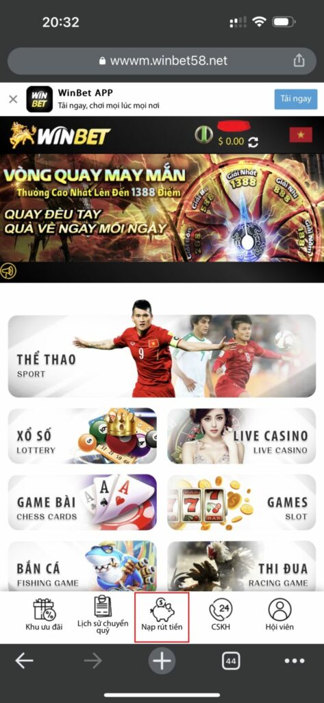 Đăng nhập v&agrave;o t&agrave;i khoản Winbet casino chọn mục R&uacute;t tiền